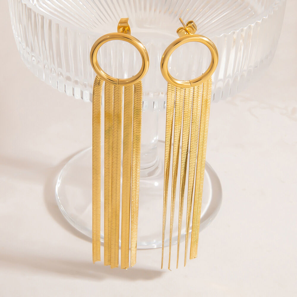 Elegant Tassel Stainless Steel Waterproof Gold Color Dangle Earrings h5 Picture4