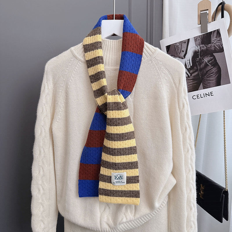 1 Piece Color-blocking Striped Knitted Scarf h5 Picture4