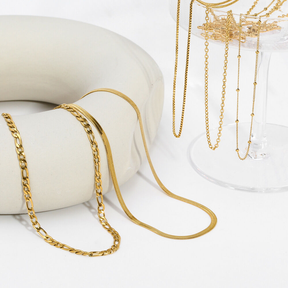 1 Piece Classic Stainless Steel Waterproof Gold Color Chain Necklace 2