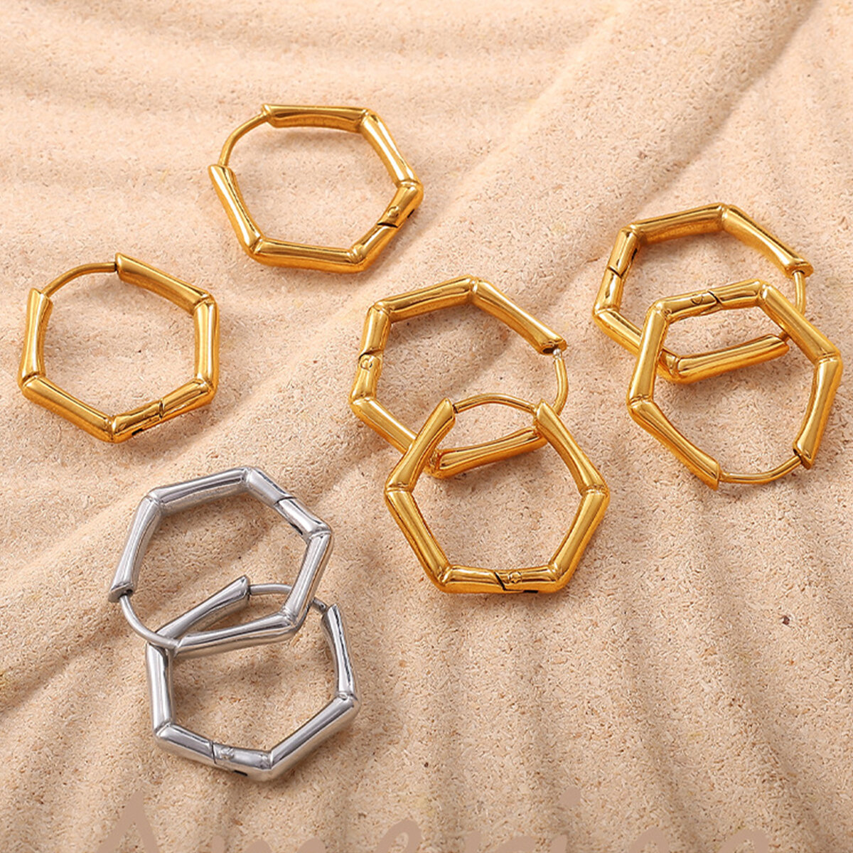 1 Pair Irregular Shape Stainless Steel Waterproof Gold Color Hoop Earrings Picture2