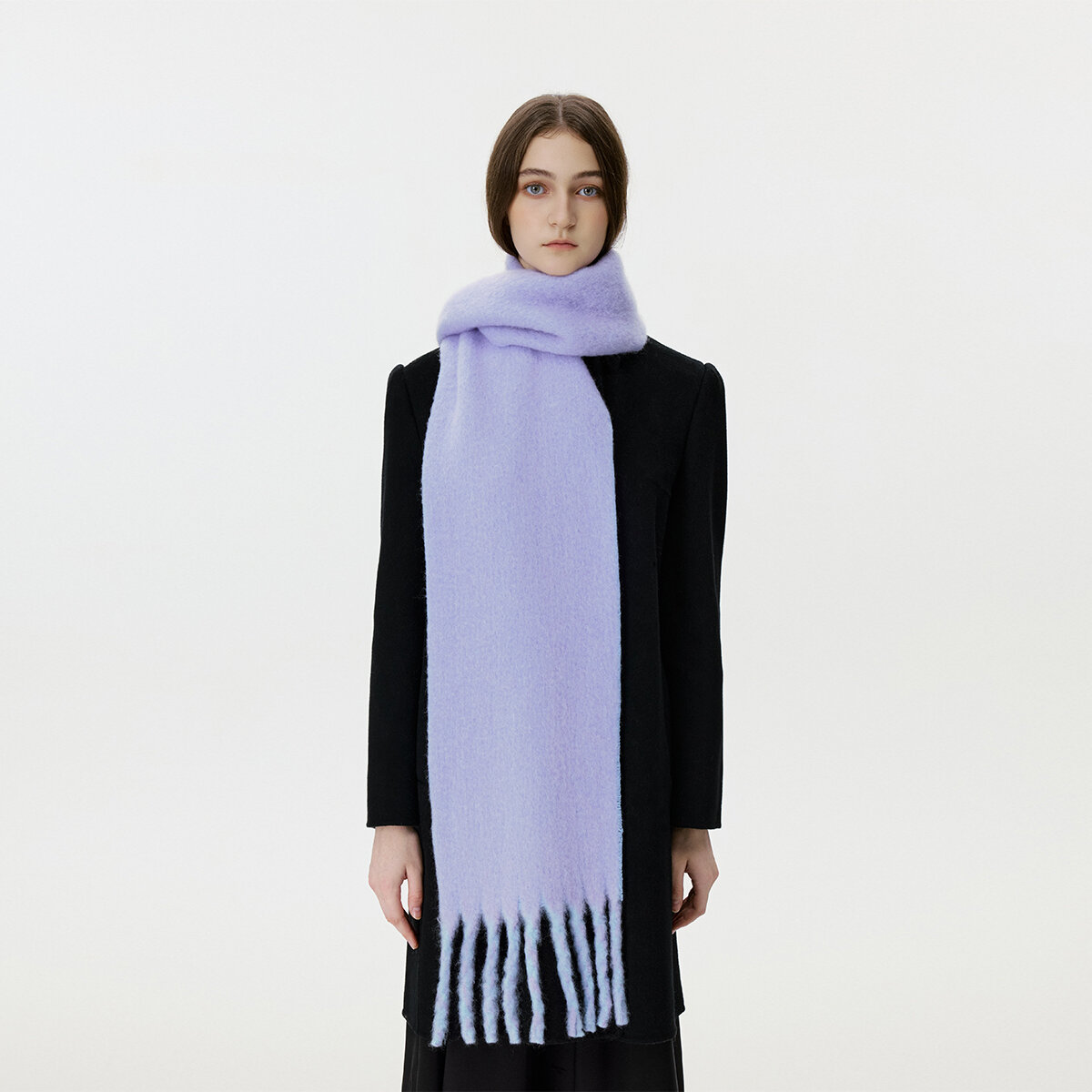 1 Piece Wool & Polyester Tassel Color-blocked Winter Scarf h5