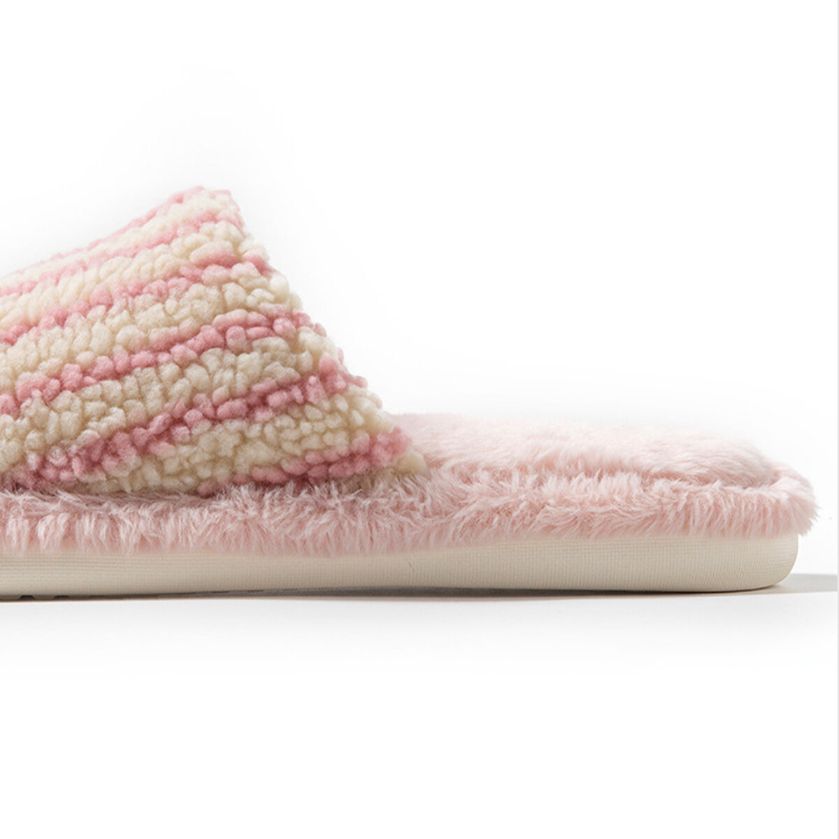 1 par de pantuflas de felpa para el hogar con rayas y bloques de color Imagen5