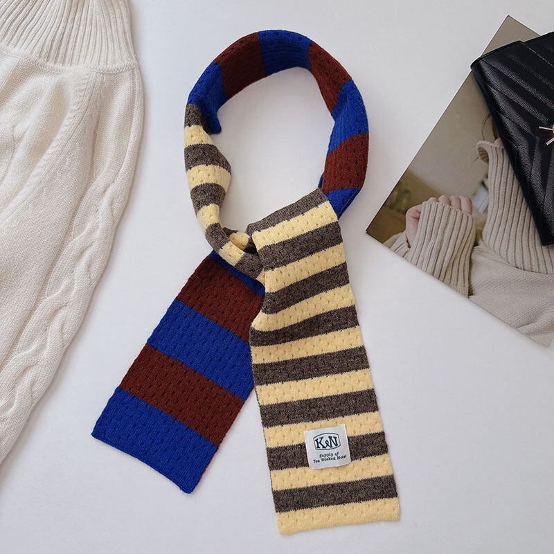 1 Piece Color-blocking Striped Knitted Scarf h5Picture2