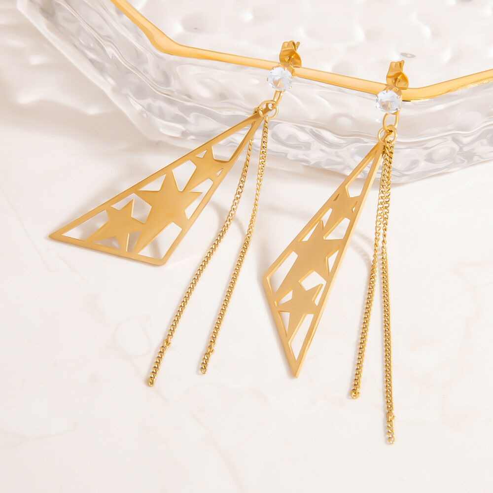 Elegant Tassel Stainless Steel Waterproof Gold Color Dangle Earrings Picture5