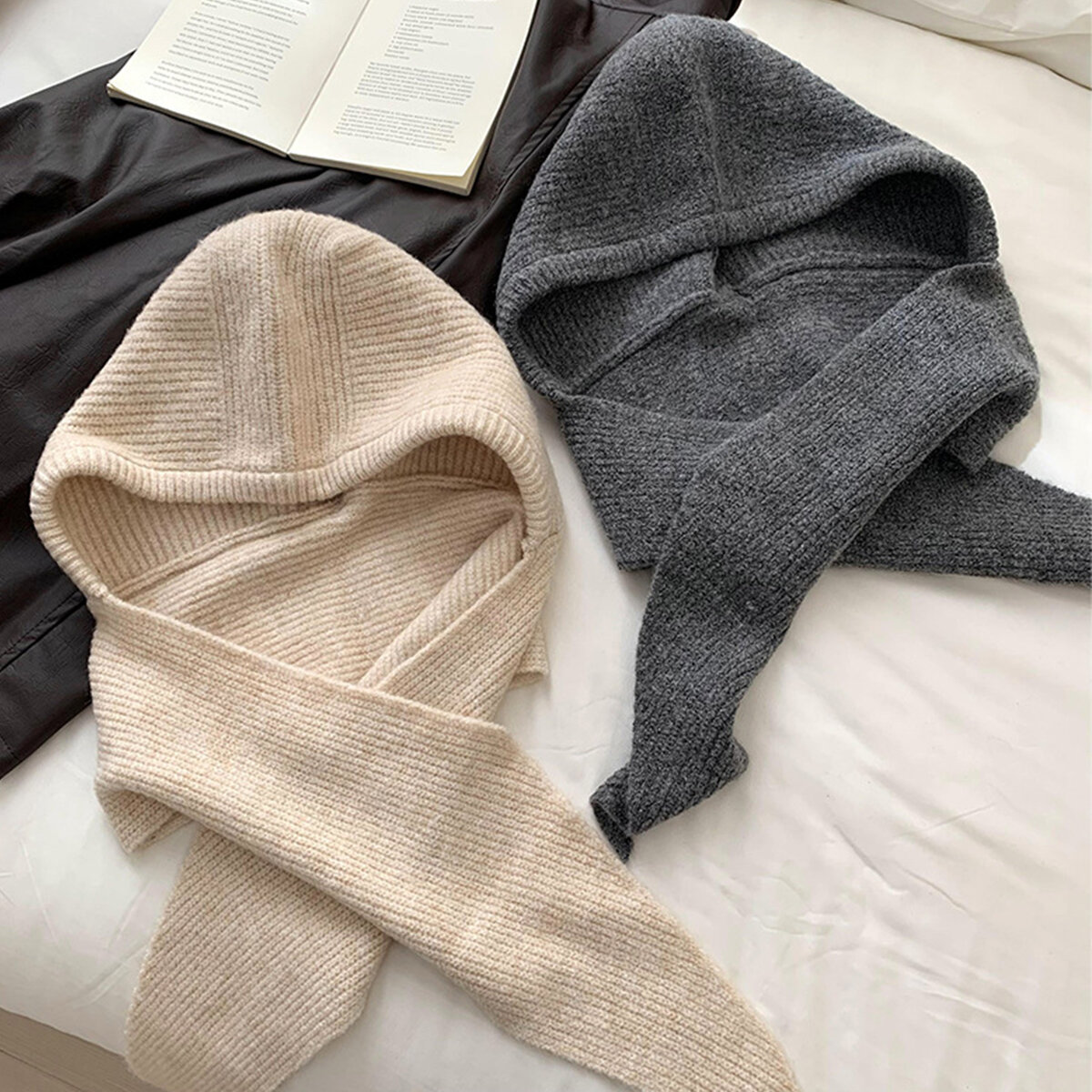 1 Piece Hooded Knit Poncho - Solid Color Cape Shawl Wrap 2