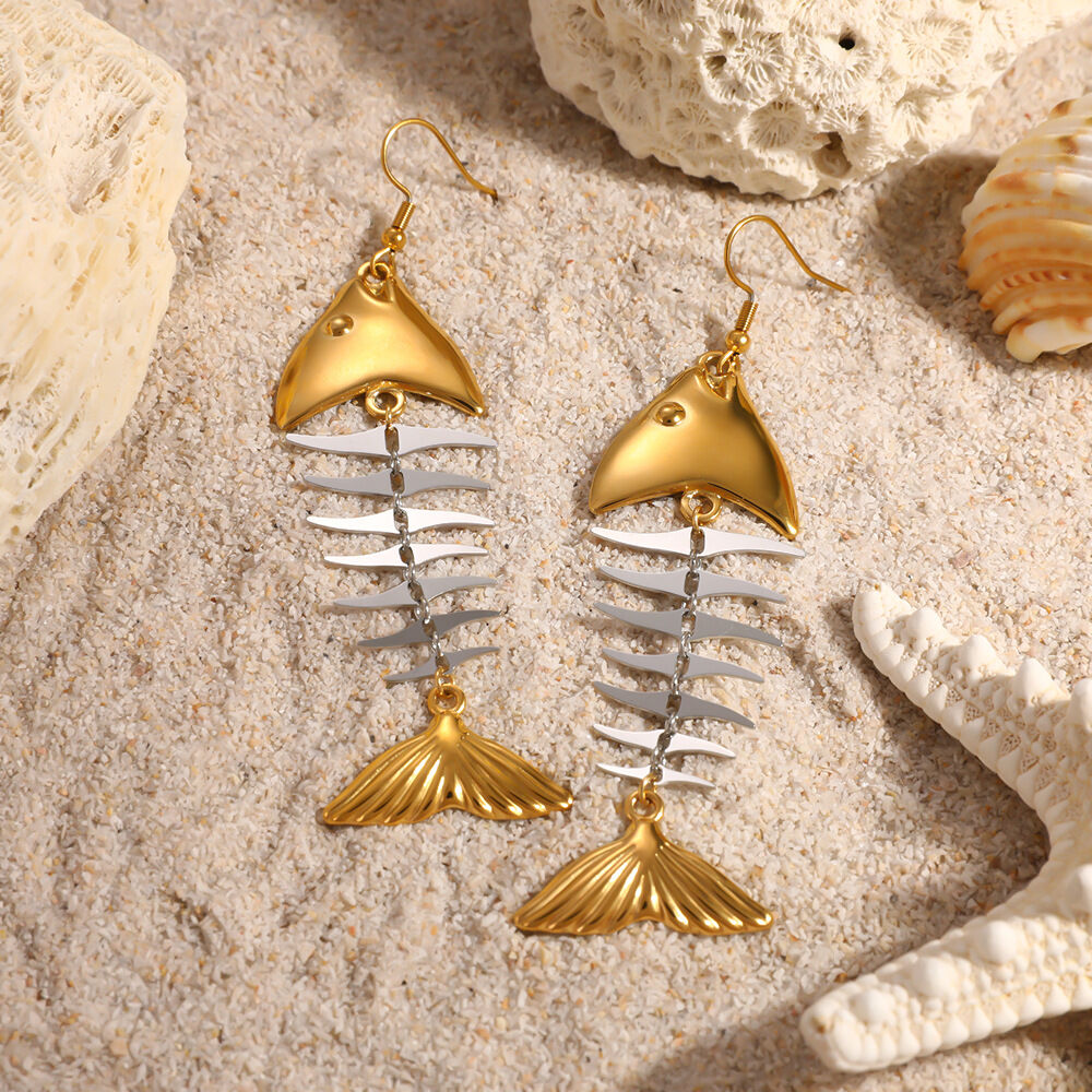 Cute Fish Mixed Gold Color And Silver Colors Stainless Steel Waterproof Gold Color Women's Dangle Earrings