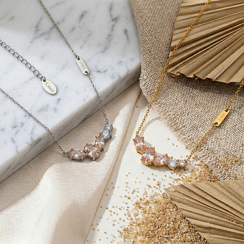 Simple Droplet Stainless Steel Waterproof Gold Color Zircon Women's Pendant Necklaces
