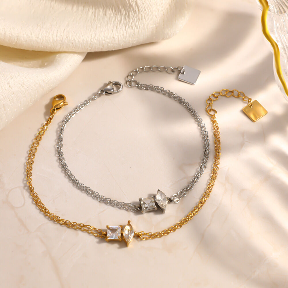 Pulseras de cadena de lujo elegantes con diseño patchwork, de acero inoxidable, impermeables, color dorado y circonitas, para mujer.