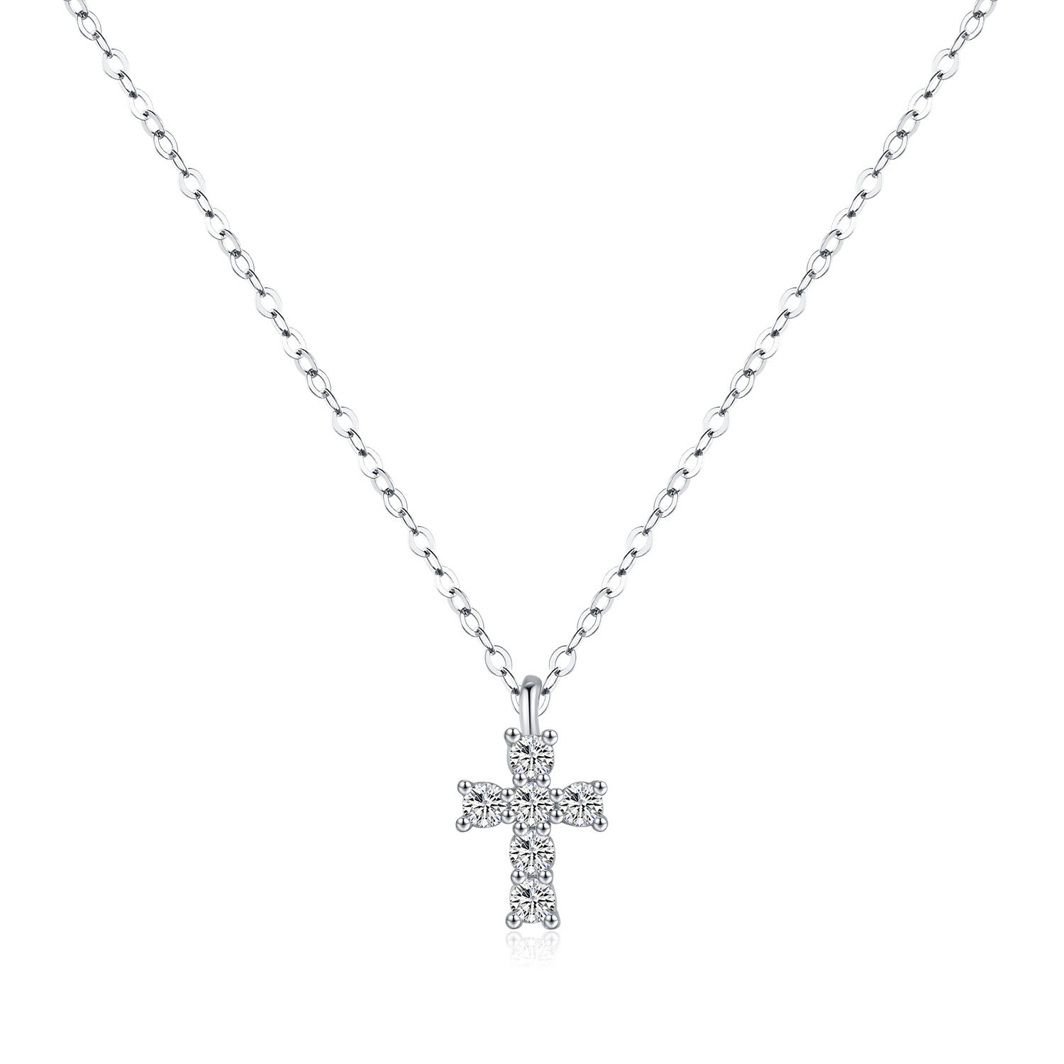 Luxurious Series Simple Cross S925 Rhodium Plating Moissanite Women's Moissanite Necklaces