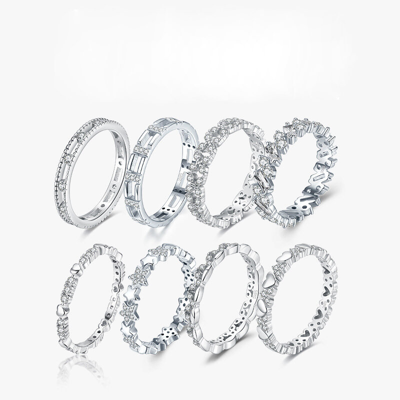 Simple Series Daily Irregular Shape Patchwork S925 Rhodium Plating Zircon Women's 925 Sterling Silver Color Rings