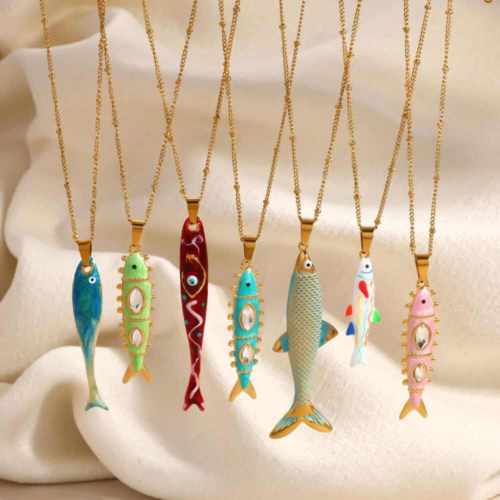 Romantic Series Cute Chain Fish Stainless Steel Waterproof Gold Color Women's Pendant Necklaces