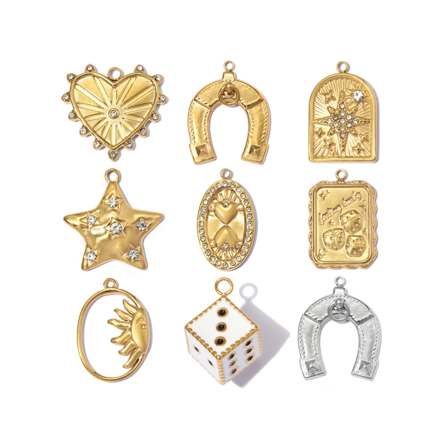 Simple Diy Heart Star Rectangle Horseshoe-Shaped Stainless Steel Waterproof   Gold Color  Women's Pendants