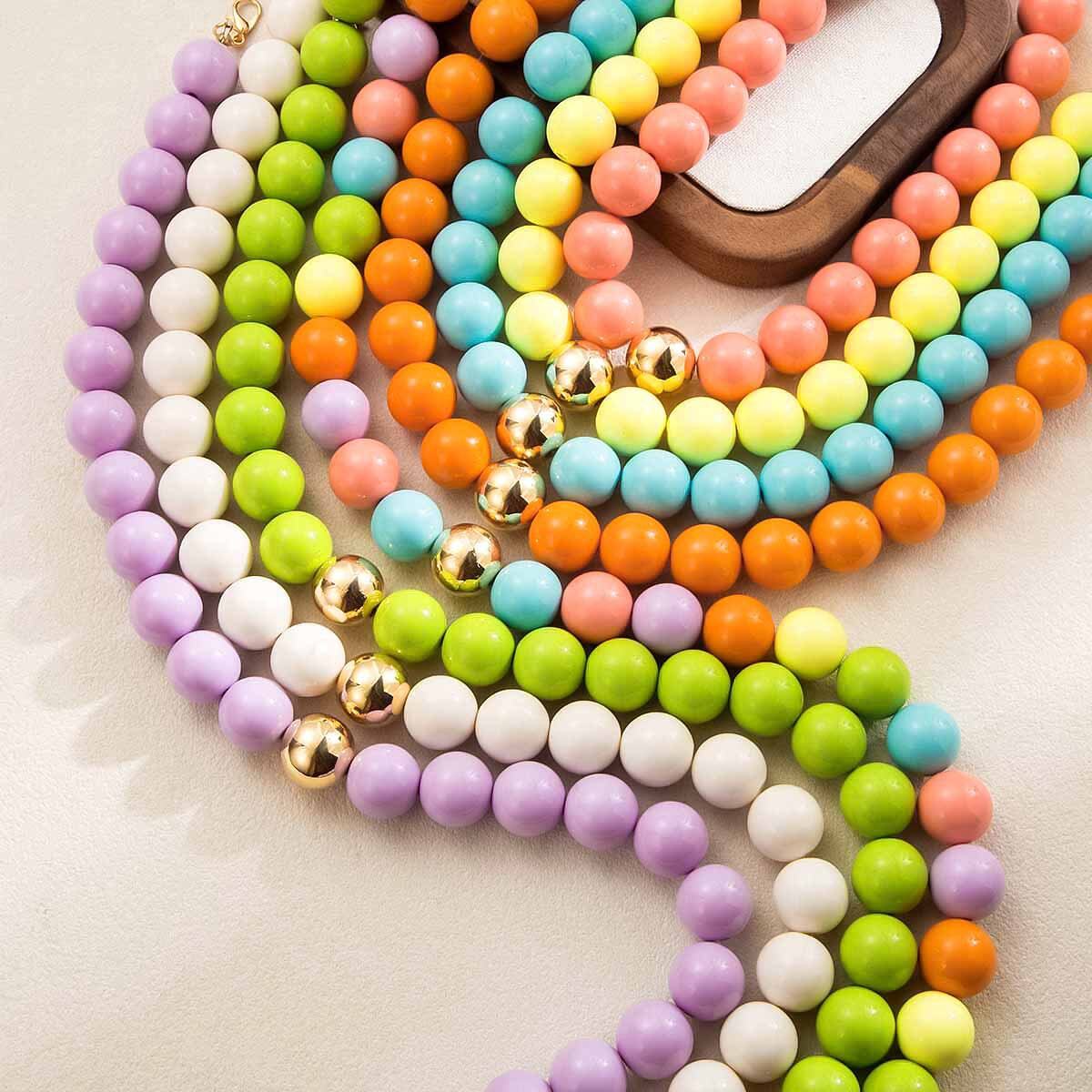 Einfache Serie, süße Perlen, gemischte Farben, Kunststoff-Perlenhalsketten für Damen h5 Bild2