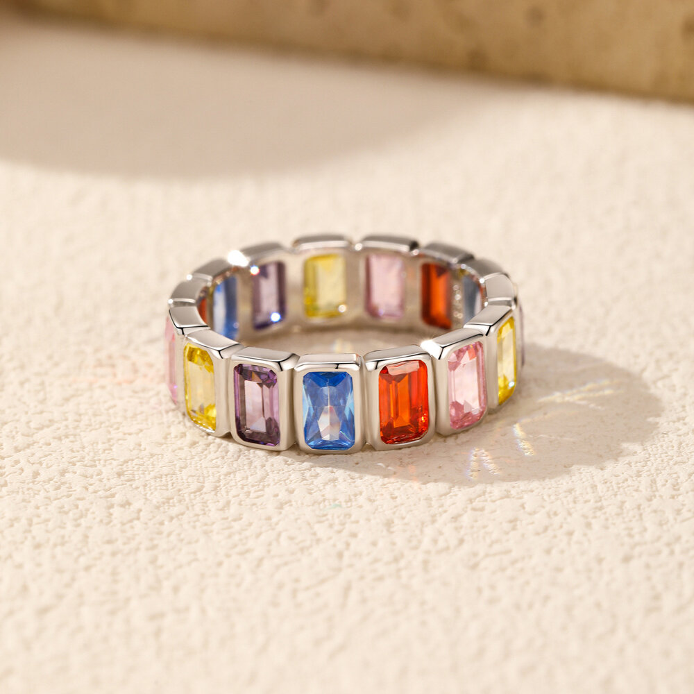 Romantic Series Sweet Heart Clover Rectangle S925 Rhodium Plating Zircon Women's 925 Sterling Silver Color Rings h5Picture6