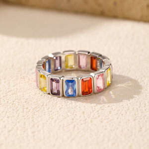 Romantic Series Sweet Heart Clover Rectangle S925 Rhodium Plating Zircon Women's 925 Sterling Silver Color Rings h5 Picture6