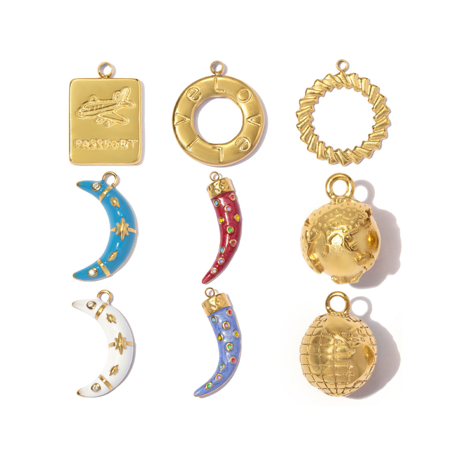 Colgantes de lujo para mujer, modelo Chili Moon, de acero inoxidable, resistentes al agua y color dorado.