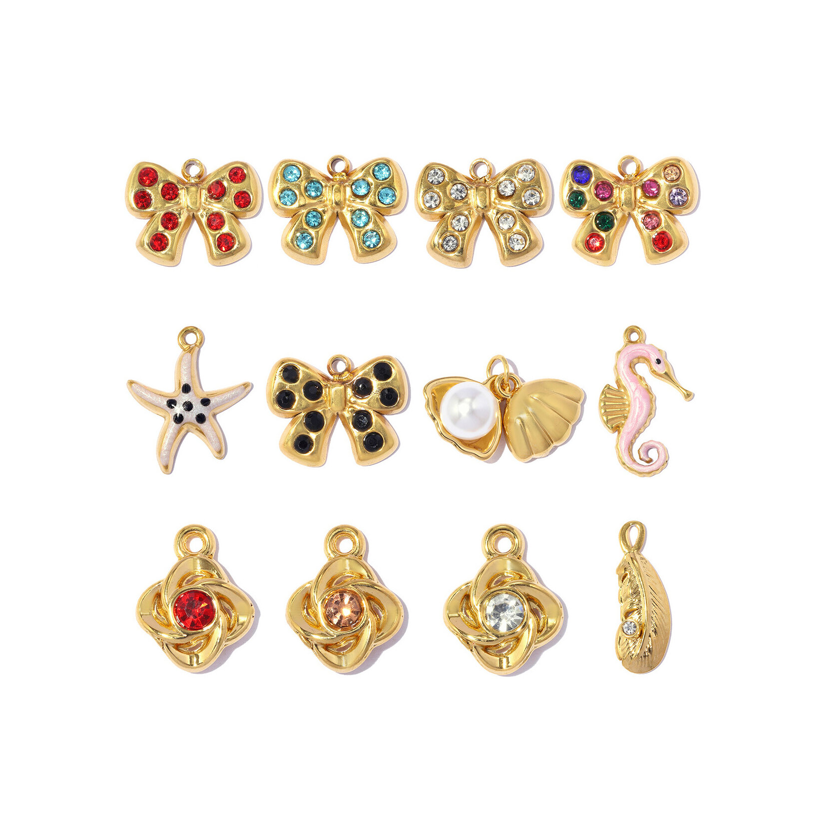 Romantic Series Diy Flower Bow Knot Stainless Steel Waterproof Women's Pendants