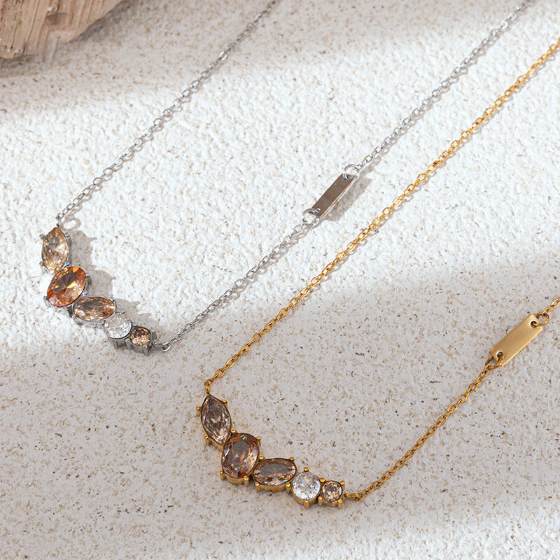 Colliers pendentifs pour femmes en acier inoxydable, étanches, couleur or, avec zircon et motif goutte simple h5Image3