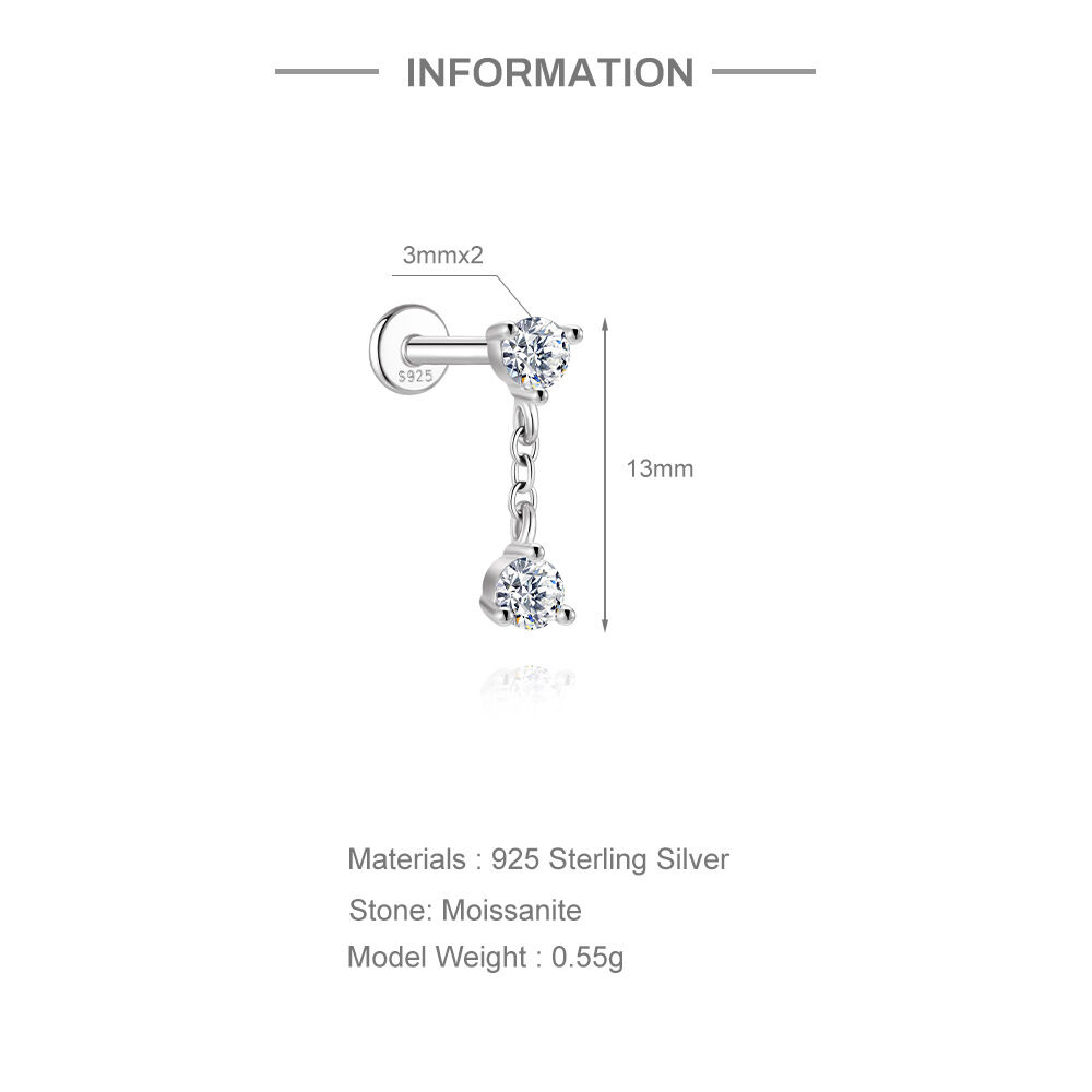 Simple Irregular Shape 925 Sterling Silver Color Platinum Plating Women's Moissanite Earrings h5Picture4
