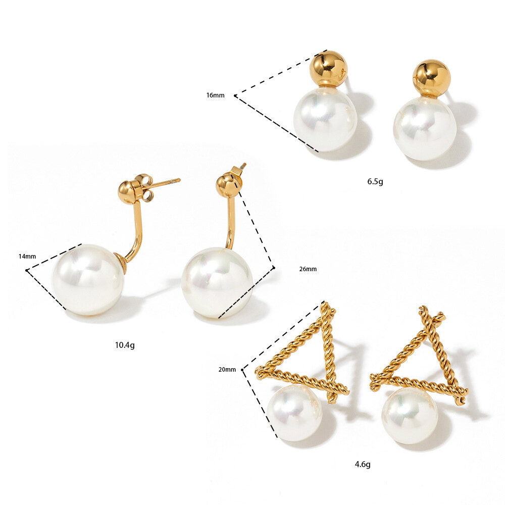 Elegant Geometric Shape Stainless Steel Waterproof Gold Color Pearl Women's Drop Earrings h5Picture4