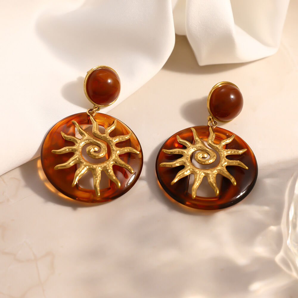 Simple Series Retro Sun Circle Stainless Steel Waterproof Gold Color Women's Drop Earrings