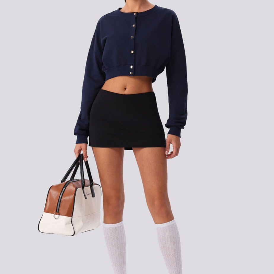 Simple Designed Short Length Button Down Sweatshirt h5Picture4