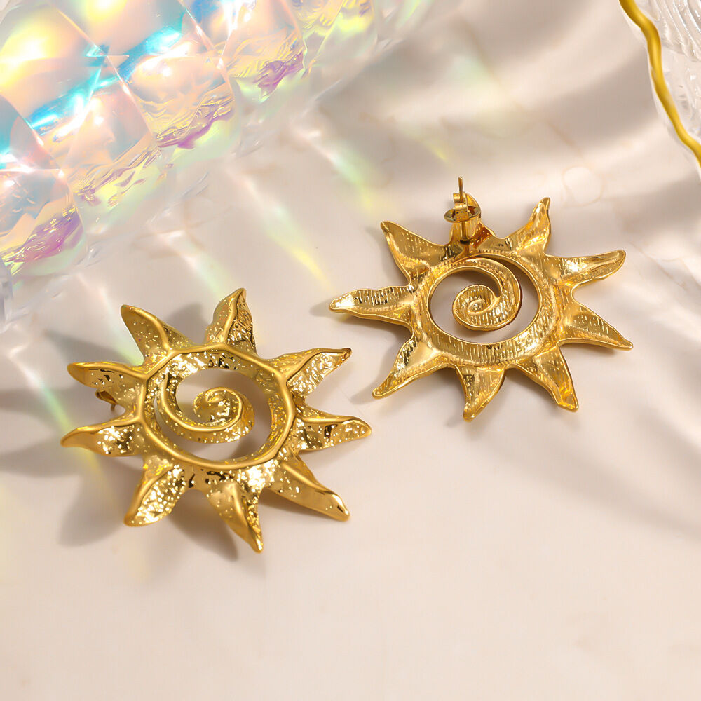 Classic Series Simple Sun Stainless Steel Waterproof   Gold Color  Women's Stud Earrings