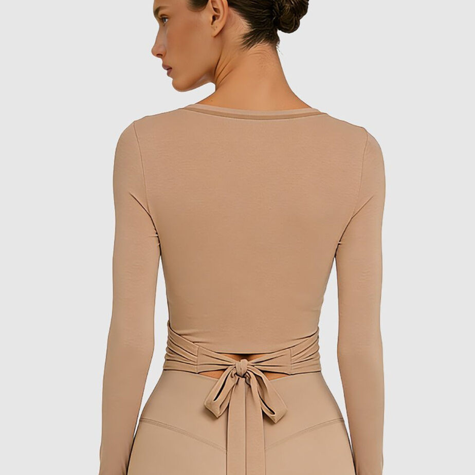 V Neck Tie Strap Ballet Style Solid Color Sports Tops h5Picture3