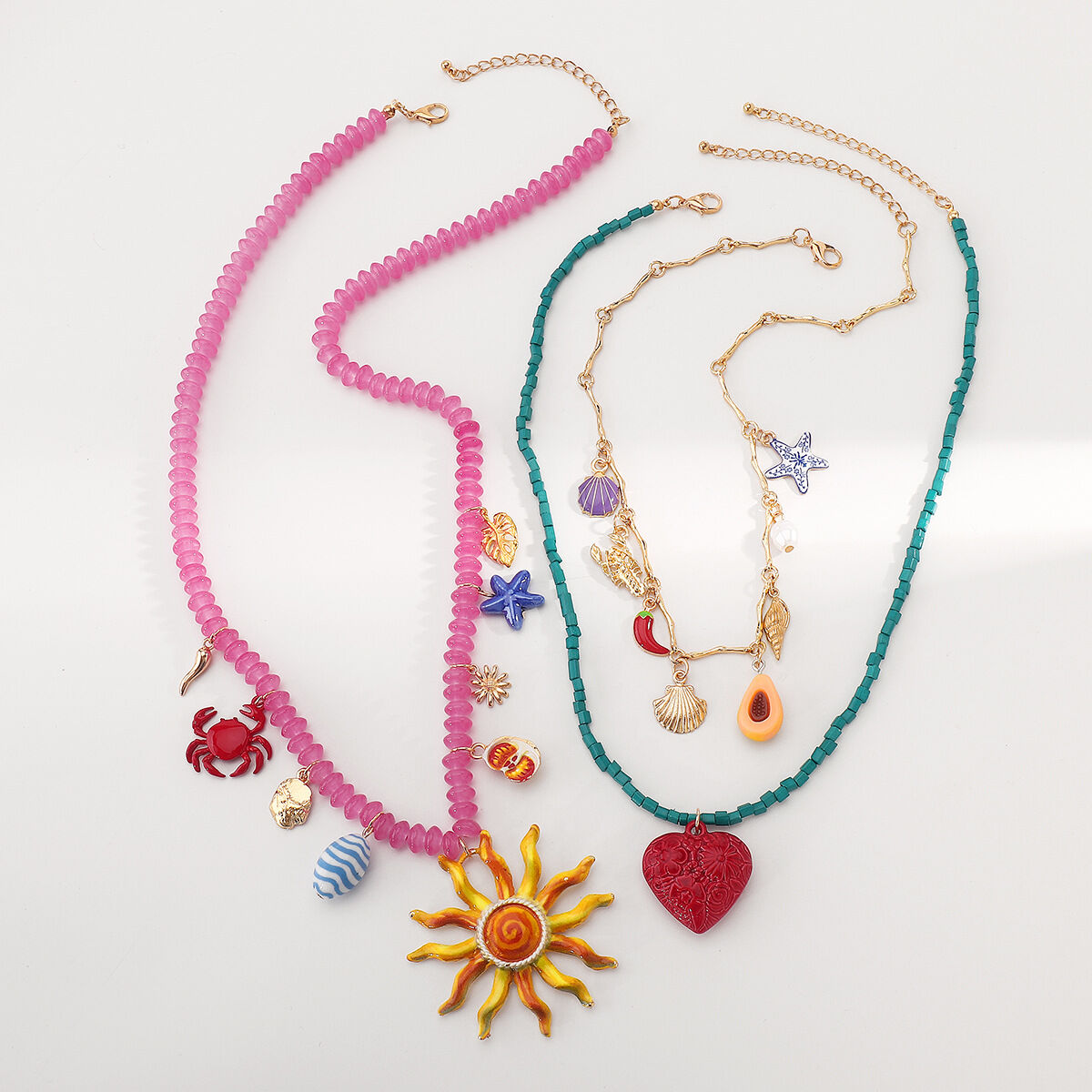 Romantic Series Sweet Heart Sun Beads Shell Thread Alloy   Gold Color  Women's Pendant Necklaces Picture4