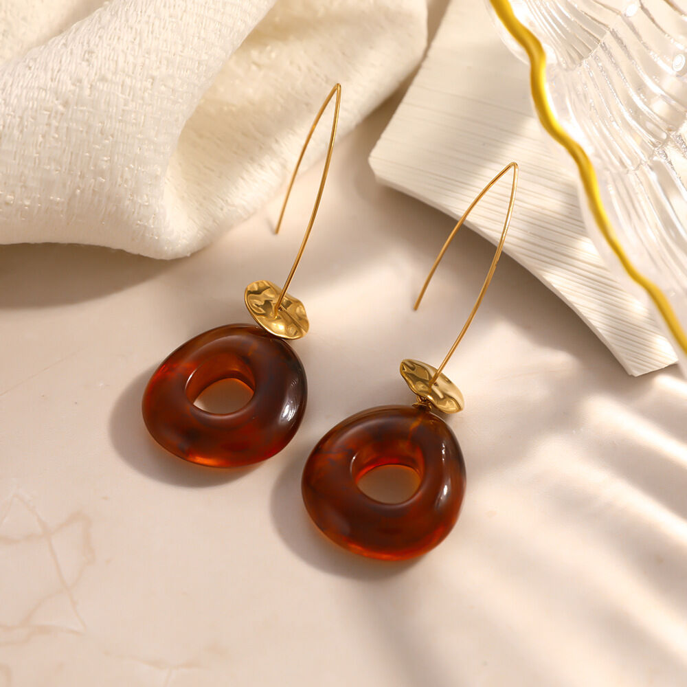 Simple Series Retro Circle Stainless Steel Waterproof Gold Color Women's Drop Earrings