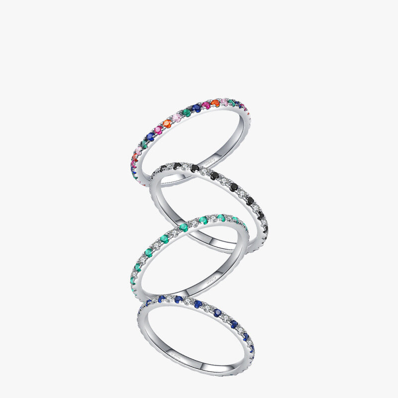 Luxurious Series Sweet Mixed Color S925 Rhodium Plating Women's 925 Sterling Silver Color Rings