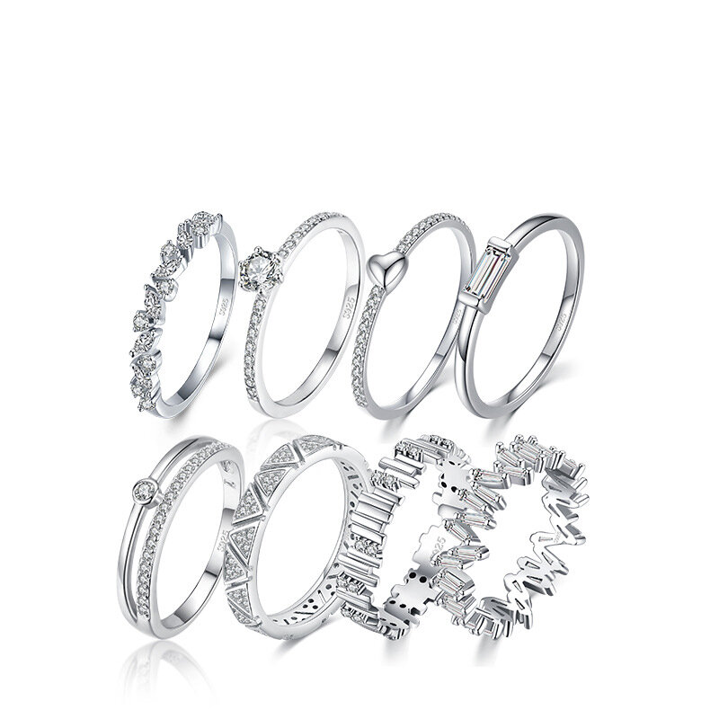Simple Series Daily Irregular Shape Patchwork S925 Rhodium Plating Zircon Women's 925 Sterling Silver Color Rings h5Picture4