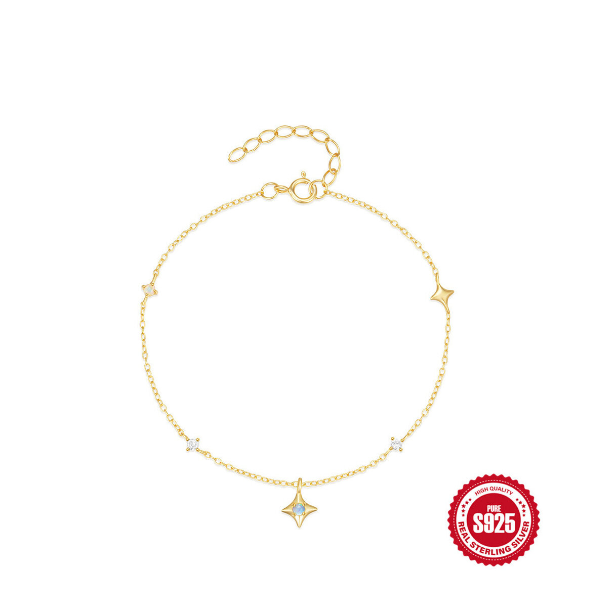 Simple Series Elegant Star Chain S925   Gold Color  Zircon Women's 925 Sterling Silver Color Bracelets