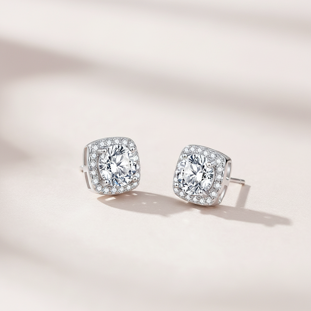 Luxurious Series Classic Rectangle S925 Silver Color Moissanite Women's Moissanite Earrings