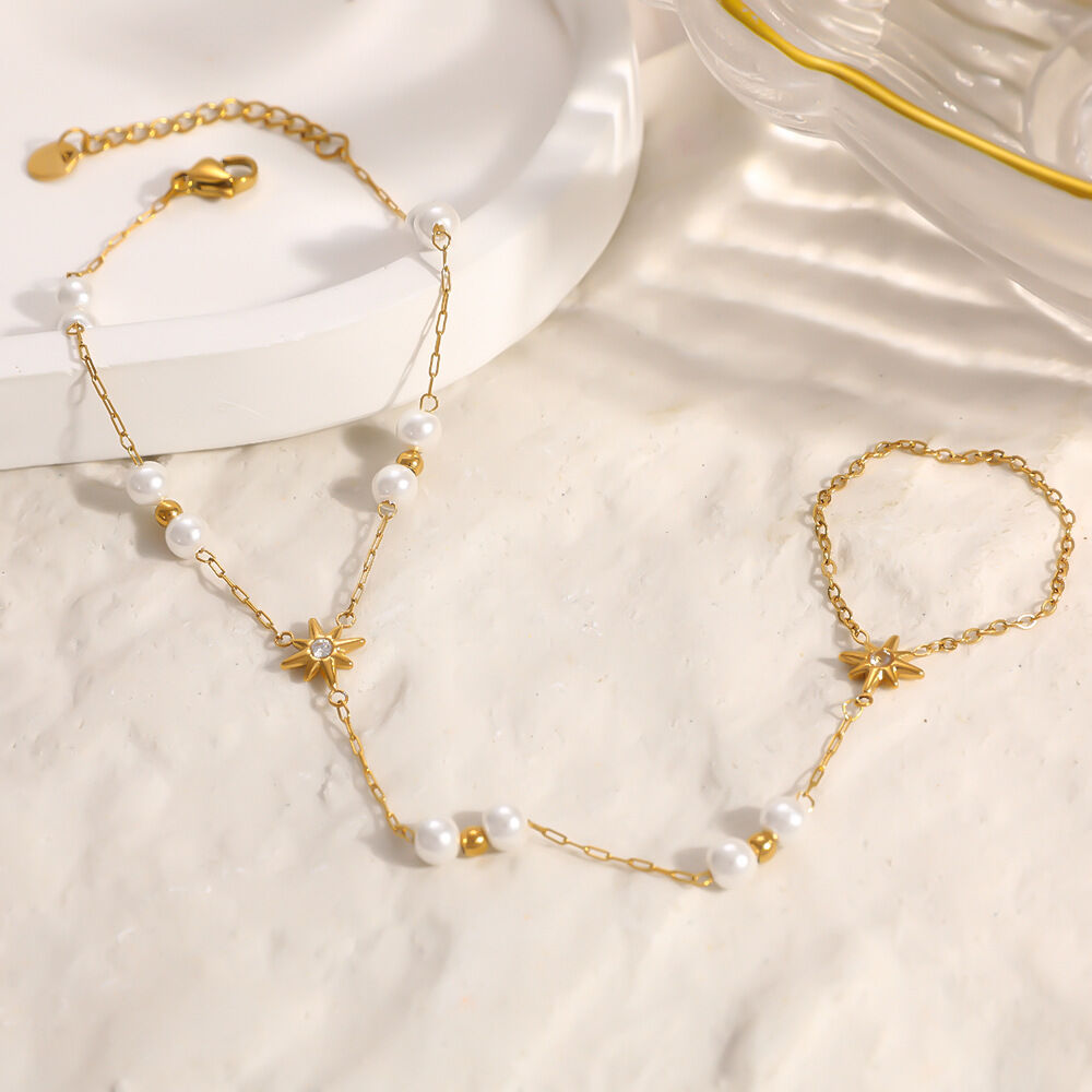 Simple Series Retro Sun Star Moon Stainless Steel Waterproof   Gold Color  Women's Charm Bracelets