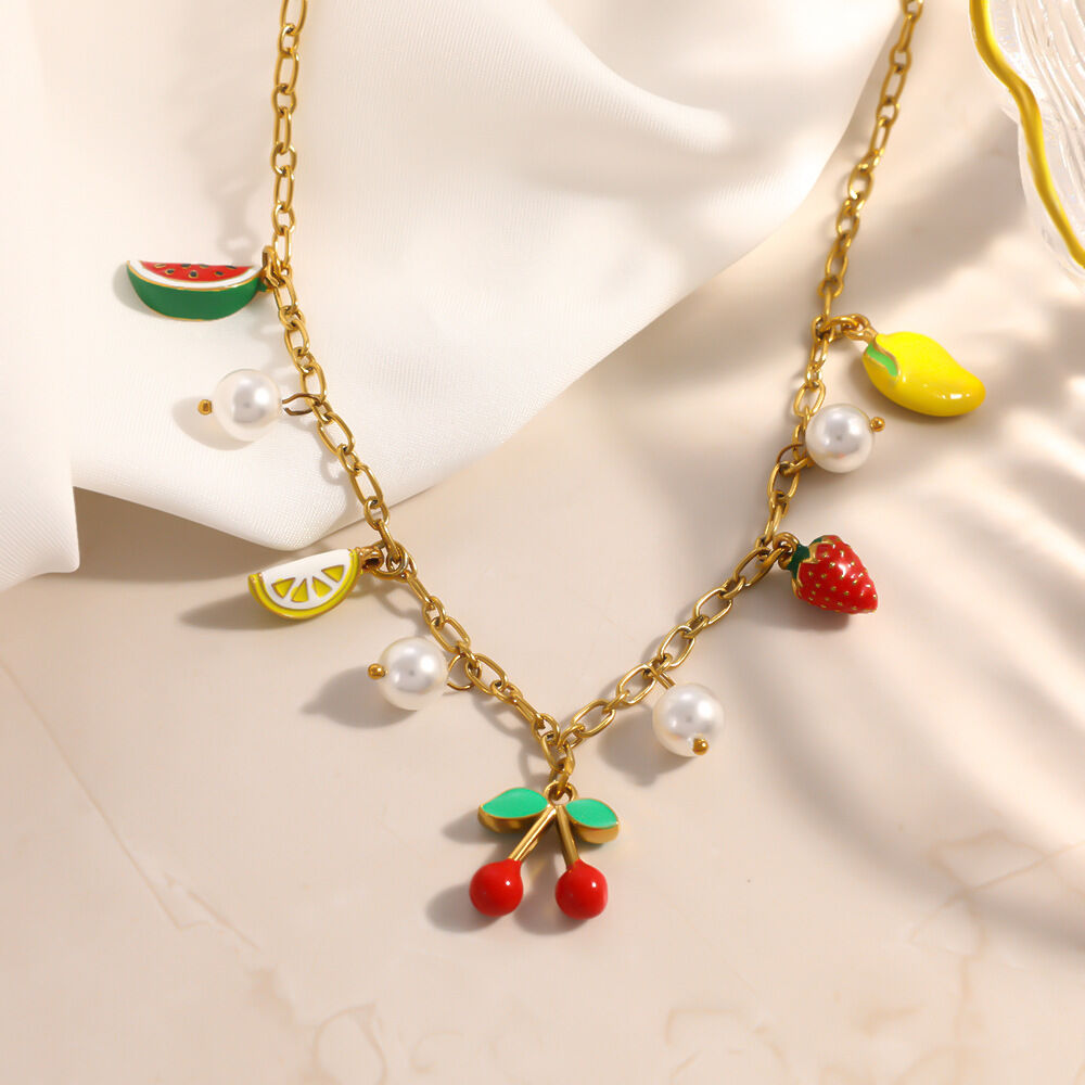Romantic Series Sweet Heart Fruit Stainless Steel Waterproof Gold Color Women's Pendant Necklaces