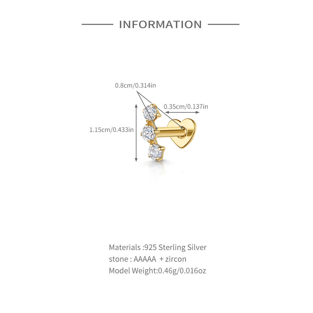 Simple Series Daily Irregular Shape Gold Color Zircon Women's 925 Sterling Silver Color Earrings h5 Picture2