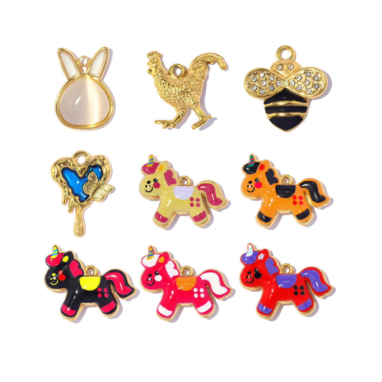 Colgantes de mujer de la serie romántica: mariposa, oso, de acero inoxidable, impermeables, color dorado.