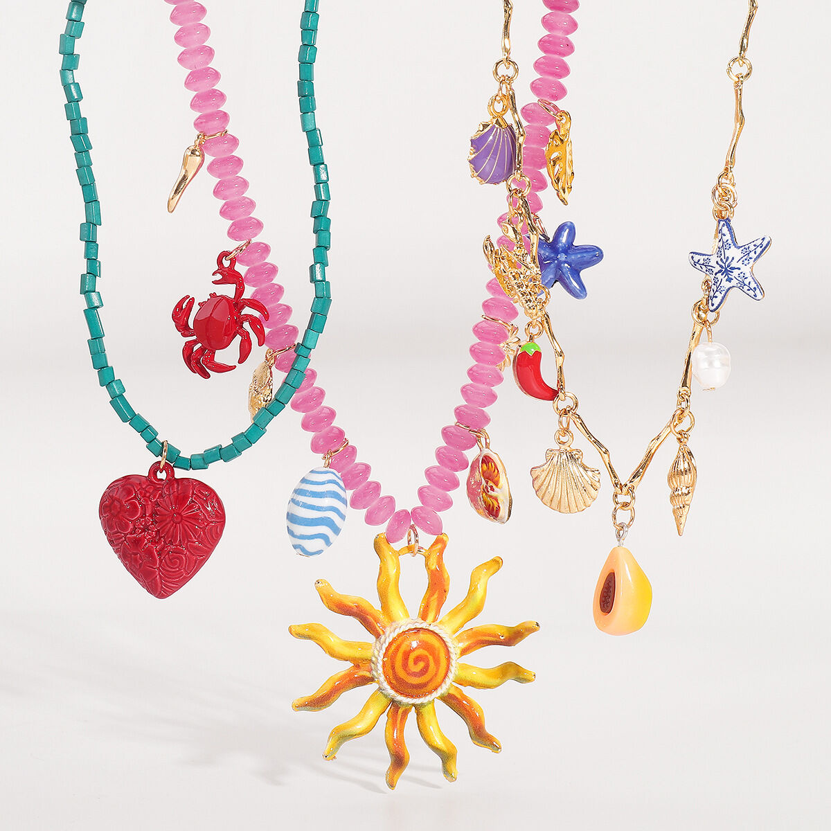 Romantic Series Sweet Heart Sun Beads Shell Thread Alloy   Gold Color  Women's Pendant Necklaces 2