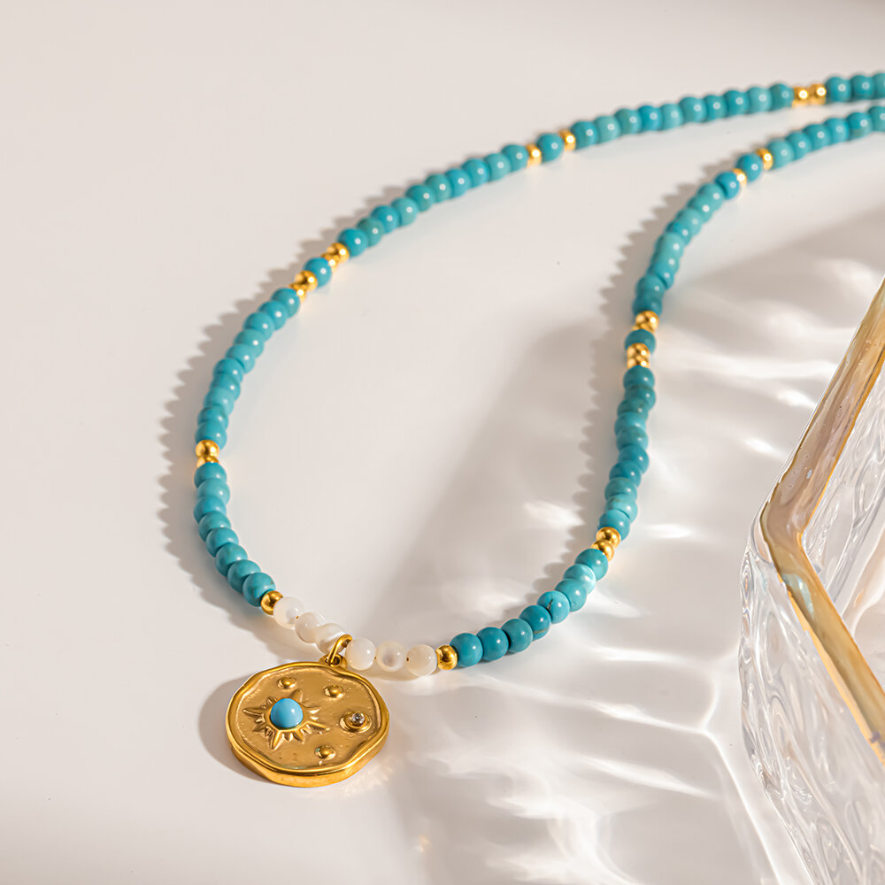 Collares de cuentas para mujer de la serie étnica Bohemian Star con piedras naturales.