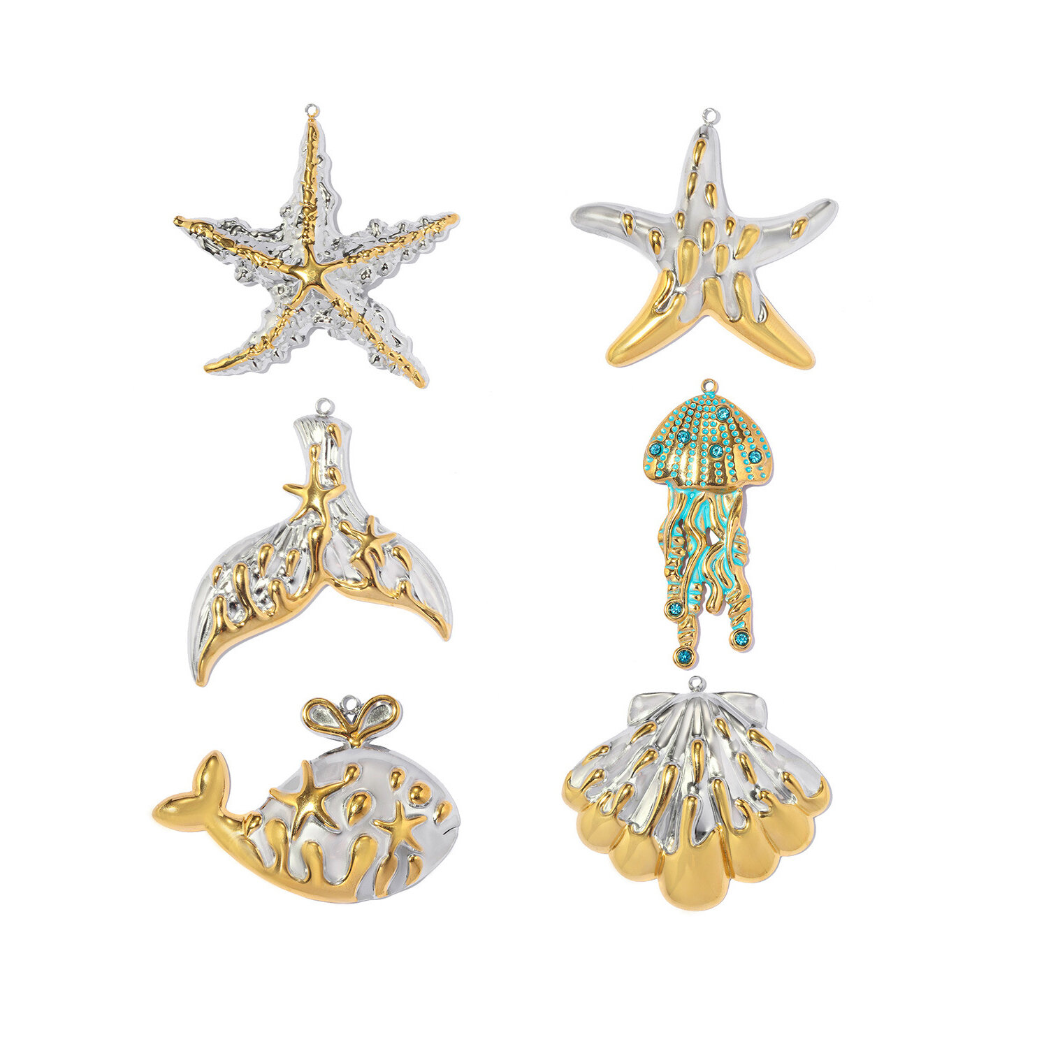 Colgantes de lujo para mujer con forma de estrella de mar estilo oceánico, de acero inoxidable, resistentes al agua y color dorado.