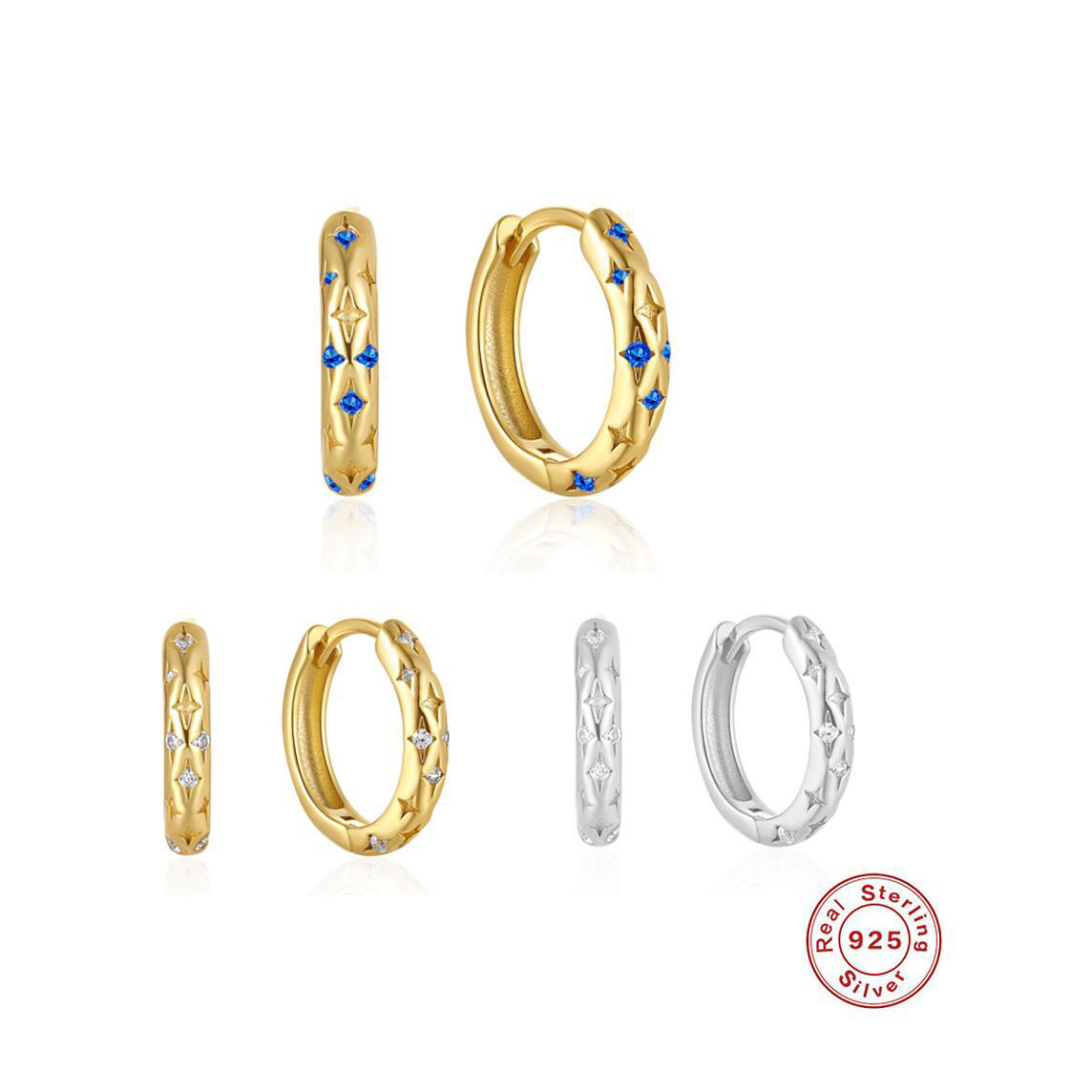 Luxurious Series Classic Circle S925   Gold Color  Zircon Women's 925 Sterling Silver Color Earrings