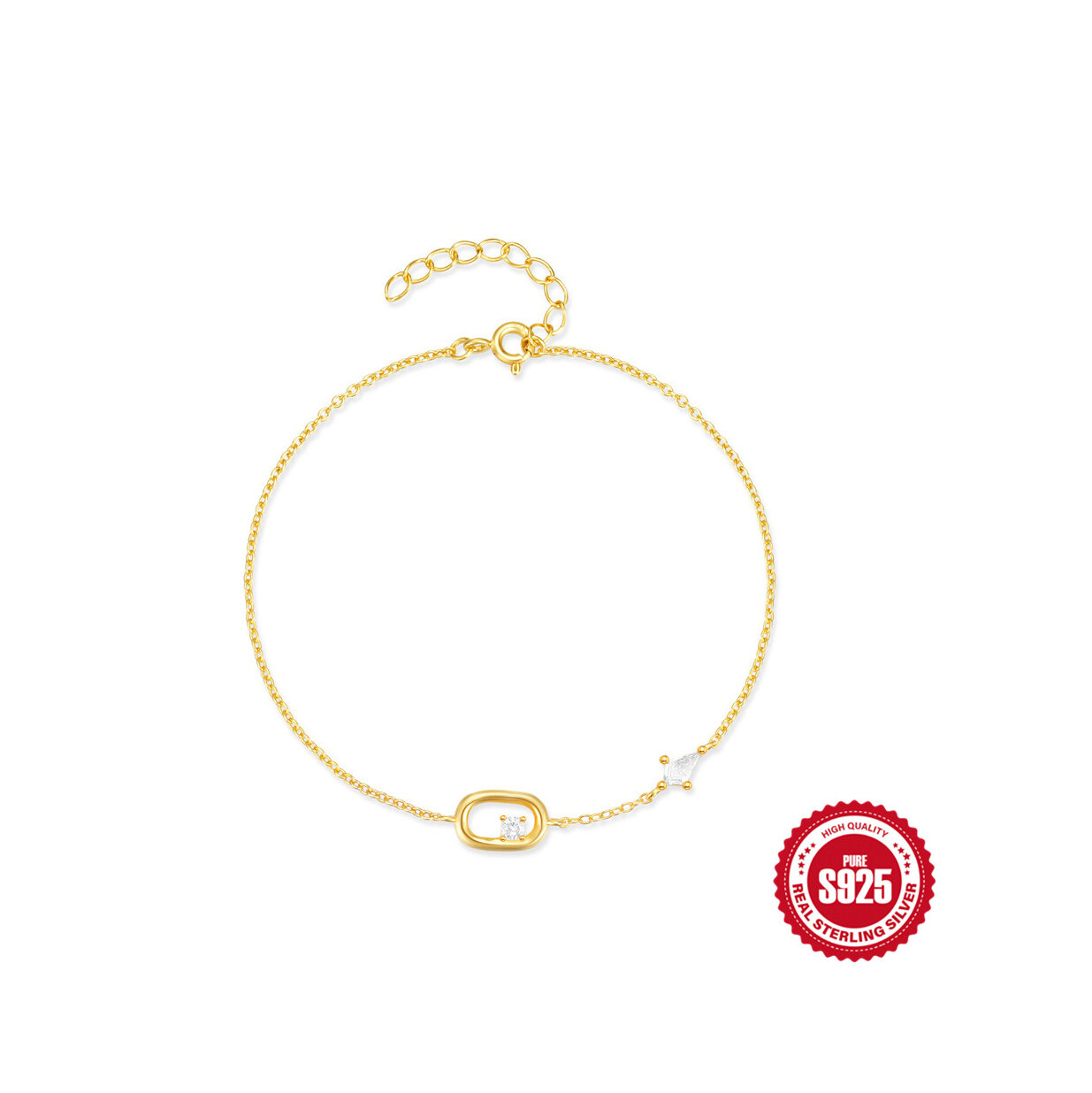 Luxurious Series Elegant Chain Rectangle S925   Gold Color  Zircon Women's 925 Sterling Silver Color Bracelets