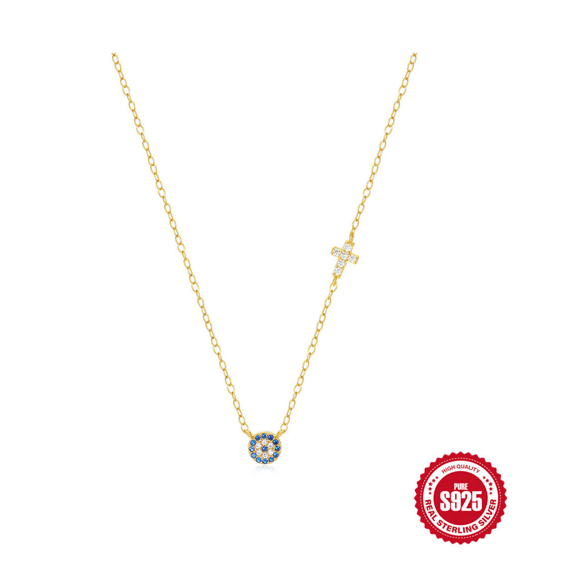 Simple Series Elegant Cross Chain Circle S925   Gold Color  Zircon Women's 925 Sterling Silver Color Necklaces