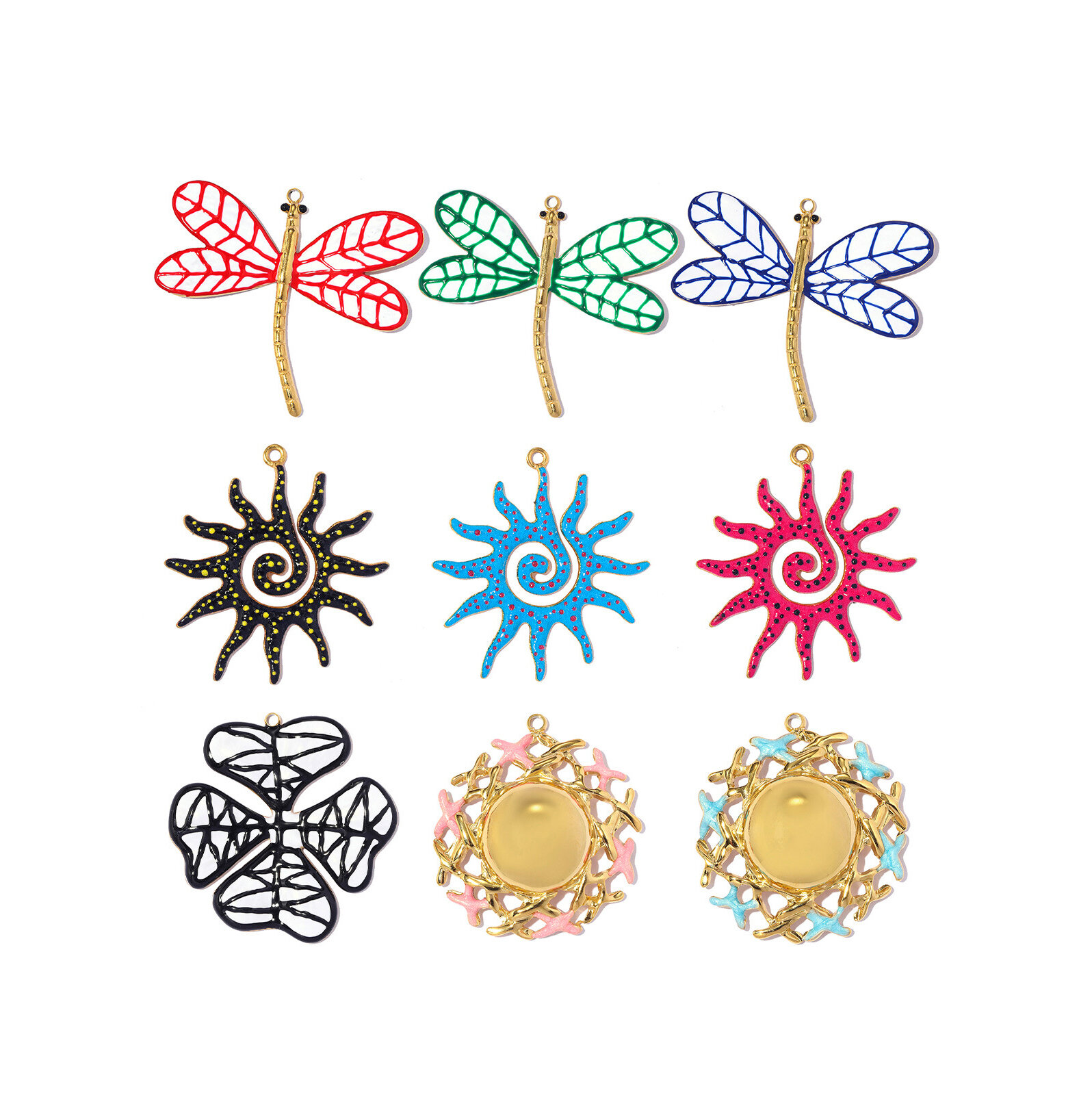 Luxurious Series Diy Dragonfly Sun Plant Stainless Steel Waterproof   Gold Color  Women's Pendants
