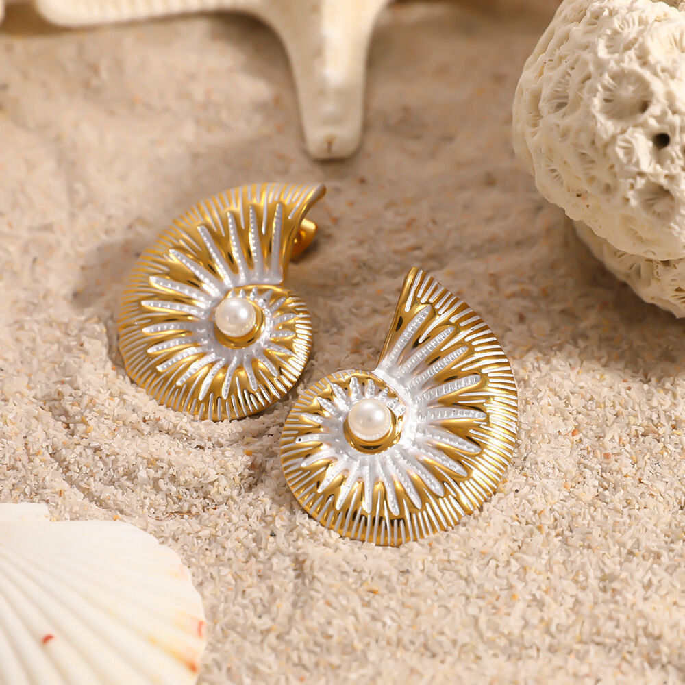 Luxurious Series Vacation Oceanic Style Thread Stainless Steel Waterproof   Gold Color  Women's Stud Earrings