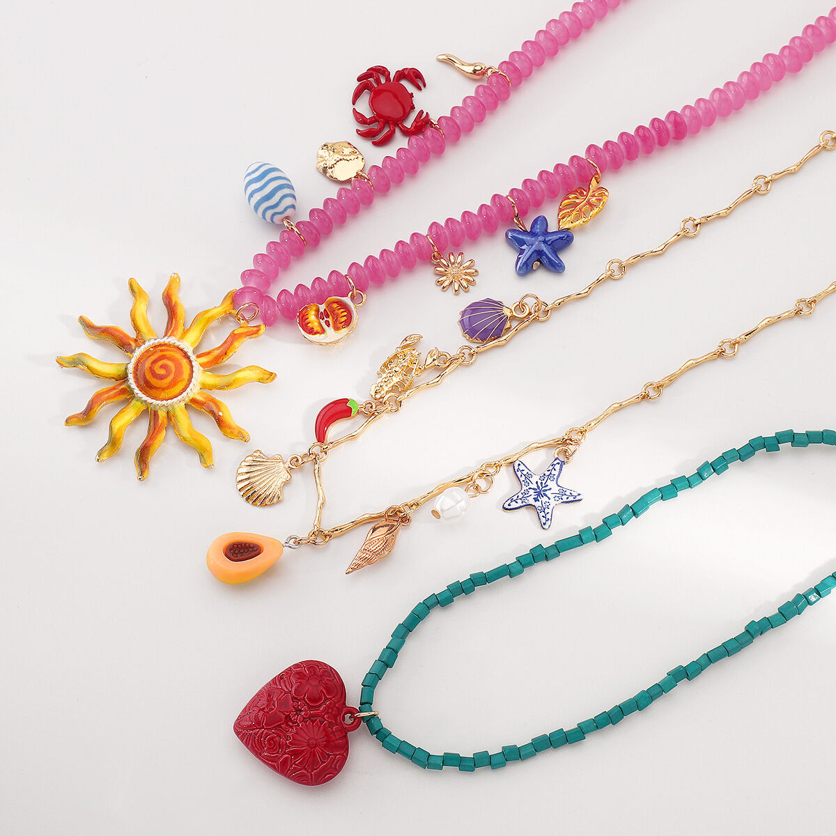 Romantic Series Sweet Heart Sun Beads Shell Thread Alloy   Gold Color  Women's Pendant Necklaces Picture3