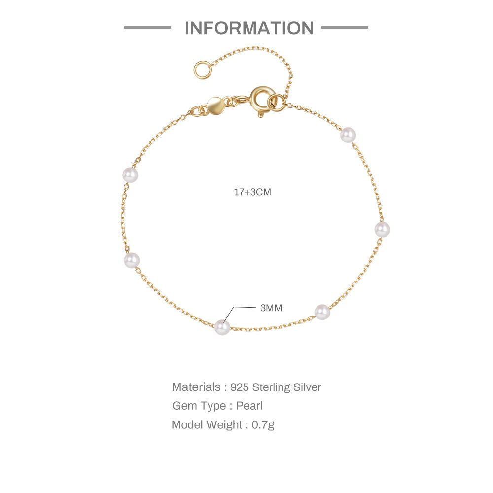 Simple Series Elegant Chain S925 Gold Color Pearl Women's 925 Sterling Silver Color Bracelets h5 Picture4