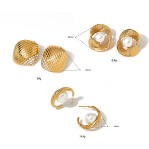 Elegant Irregular Shape Stainless Steel Waterproof Gold Color Rhinestone Pearl Women's Stud Earrings h5 Picture4