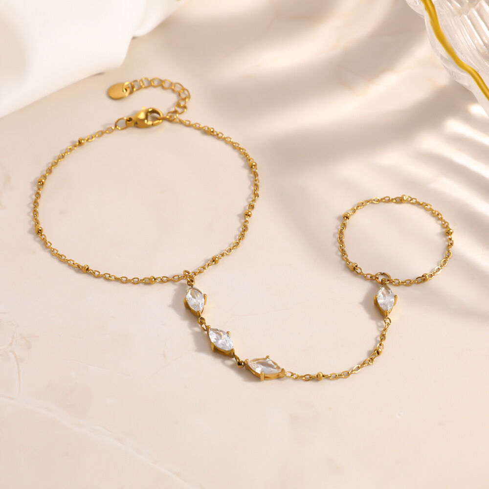 Simple Series Elegant Flower Chain Stainless Steel Waterproof   Gold Color  Zircon Women's Hand Chain